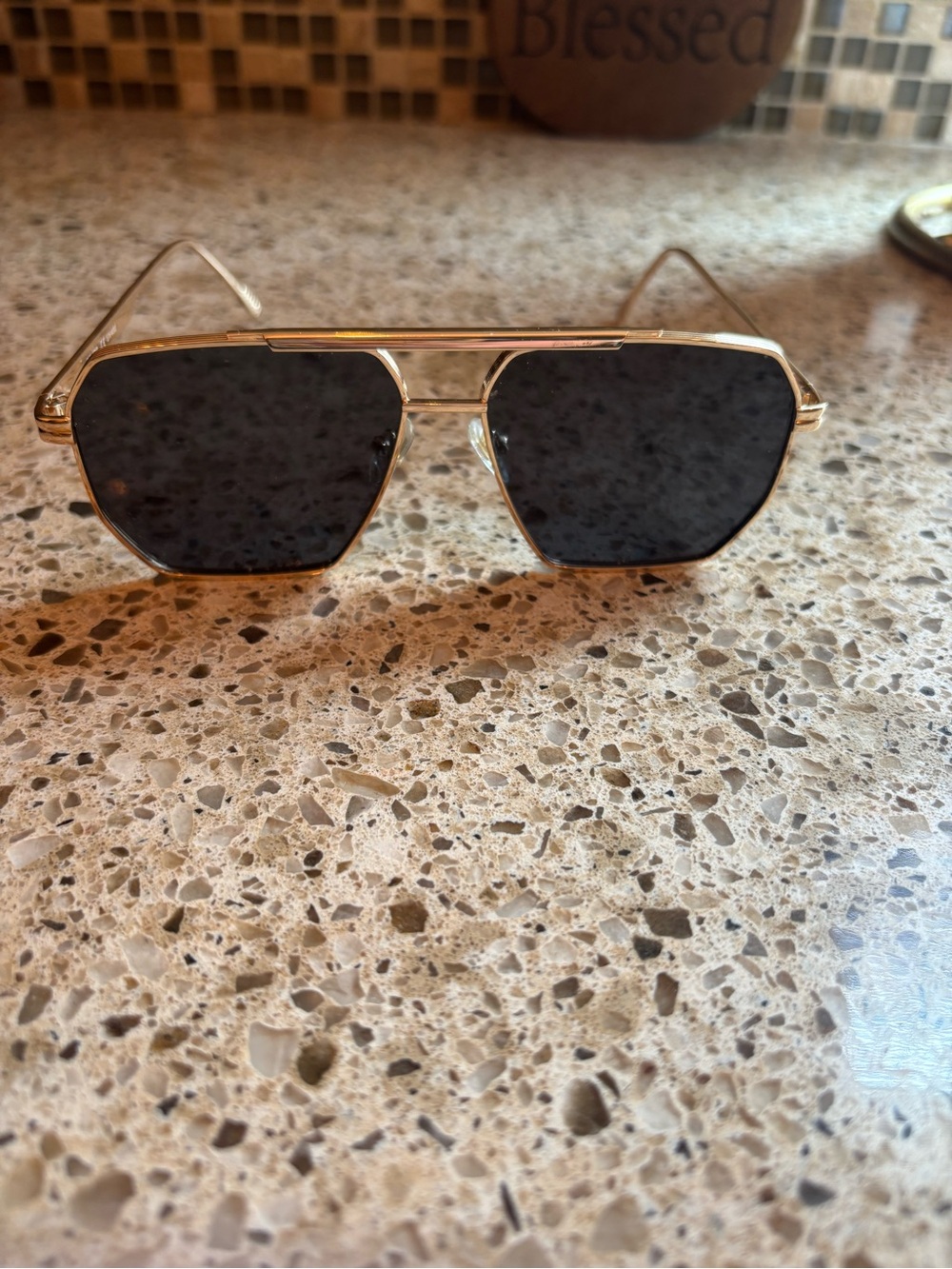 Gold Frame Black Lens Aviator Sunglasses
